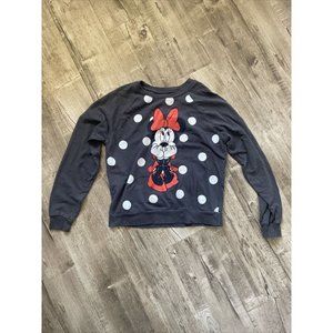 Disney Minnie Mouse L Juniors Gray White Polka Dot sweatshirt
